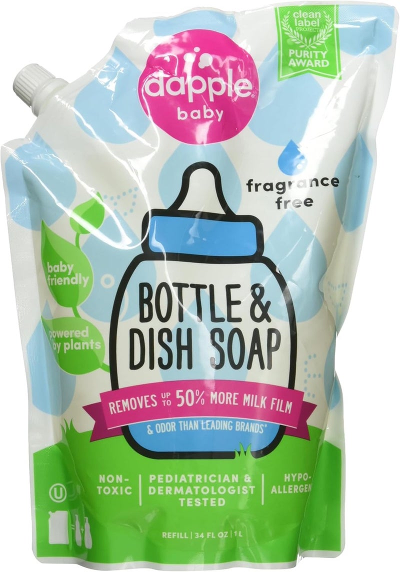 dapple Refill Pack Baby Bottle and Dish Liquid, Fragrance Free, 33.8 Fluid Ounce - Image 1